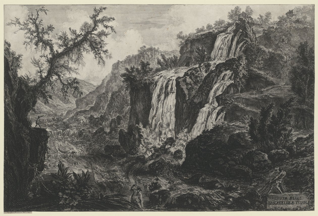 Widok wodospadu w Tivoli (z: Vedute di Roma) autorstwa Giovanni Battista Piranesi
