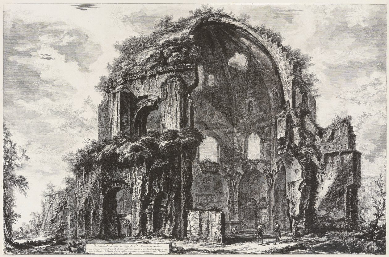 Widok ośmiobocznej świątyni Minerwy Mediki (nimfeum) autorstwa Giovanni Battista Piranesi