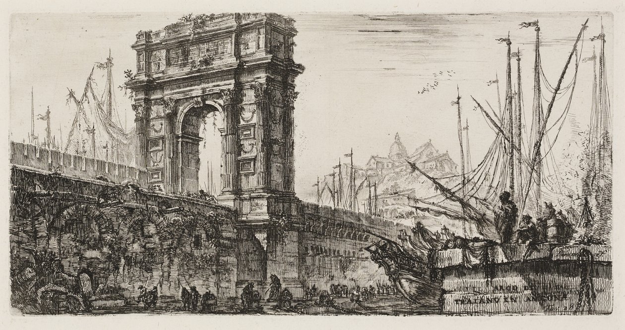 Łuk Trajana w Ankonie, tablica 28 z niektórych widoków łuków triumfalnych i innych zabytków autorstwa Giovanni Battista Piranesi