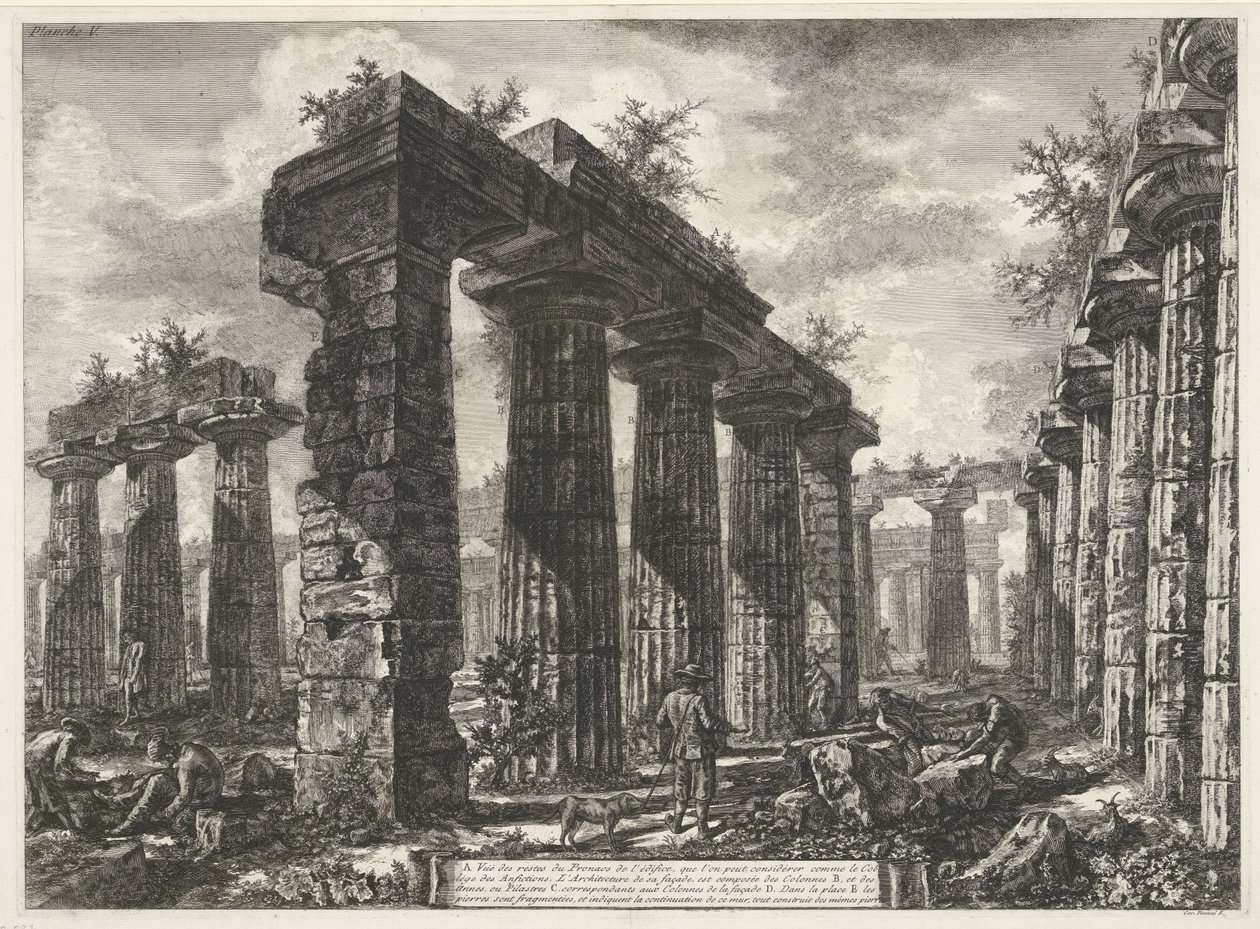 Bazylika di Paestum w Paestum Różne widoki pozostałości trzech dużych budynków wciąż stojących w Paestum (tytuł serii) Różne vues de quelques restes de trois grands édifices qui subsistent encore dans l