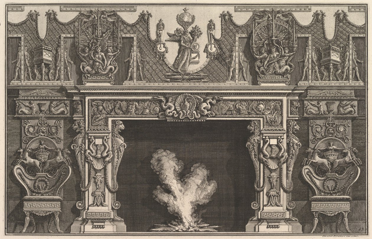 Ptak w muszli na środku nadproża, z fryzem trofeów, zwieńczonym..., 1769 . autorstwa Giovanni Battista Piranesi