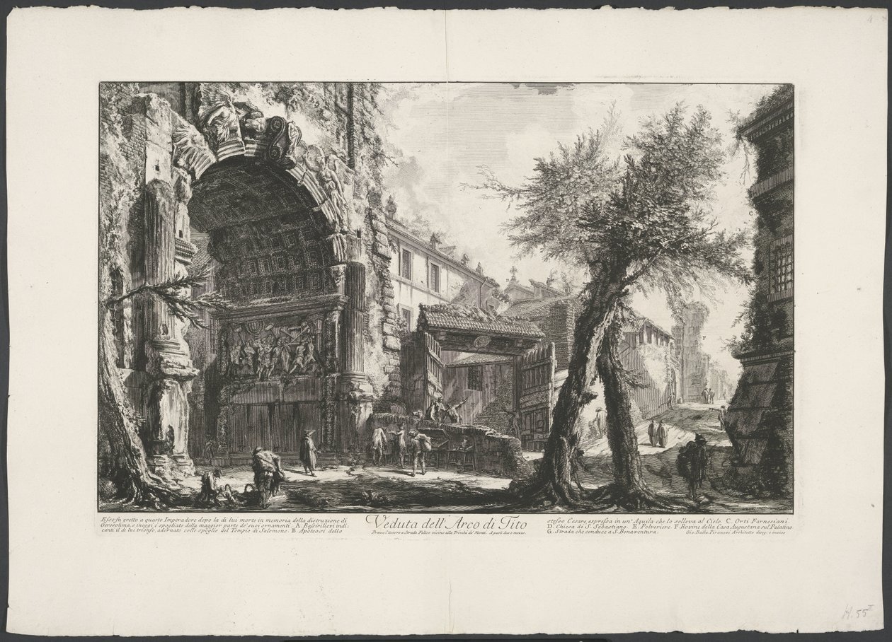 Boguś van Titus w Rzymie Widok Łuku Tytusa (tytuł na obiekcie) Gezichten op Rome (tytuł serii) Widoki Rzymu zaprojektowane i wyryte przez architekta Giambattistę Piranesiego Ve (nez) iano (tytuł serii) autorstwa Giovanni Battista Piranesi