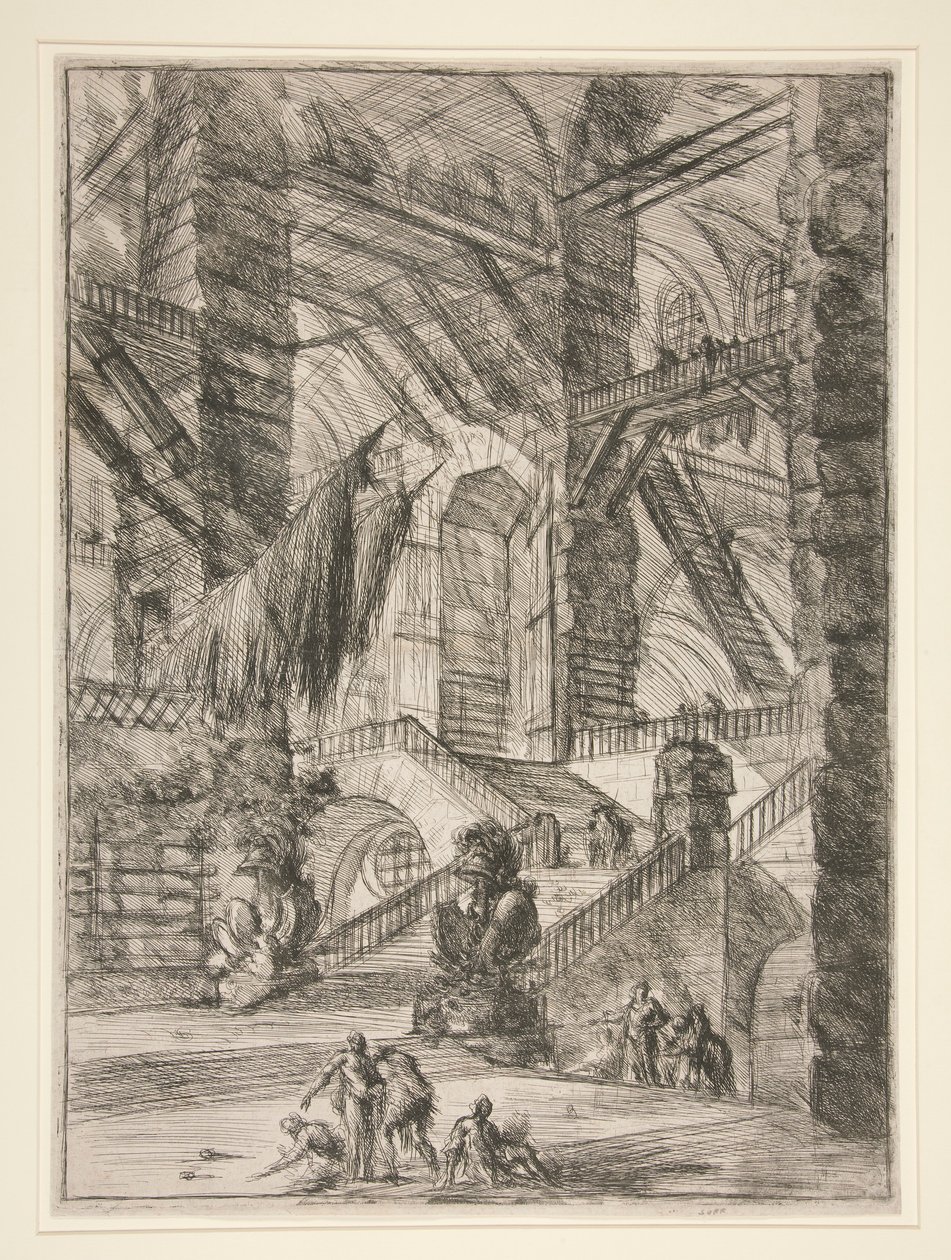 Carceri, VIII: Schody z trofeami autorstwa Giovanni Battista Piranesi