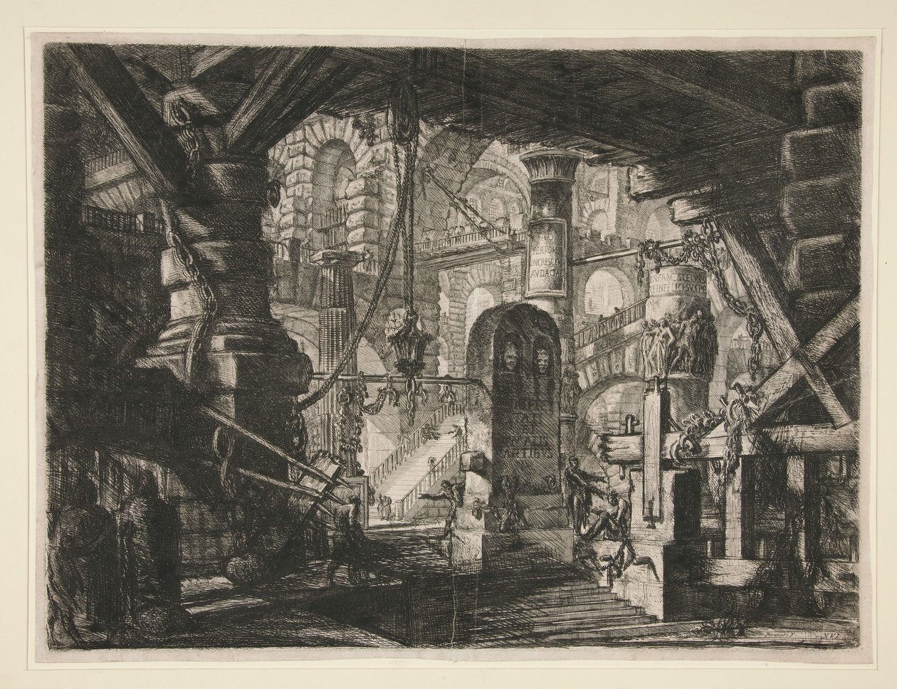 Carceri, XVI: Pomost z łańcuchami autorstwa Giovanni Battista Piranesi