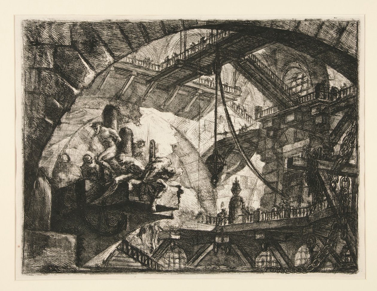 Carceri, X: Więźniowie na platformie projekcyjnej autorstwa Giovanni Battista Piranesi