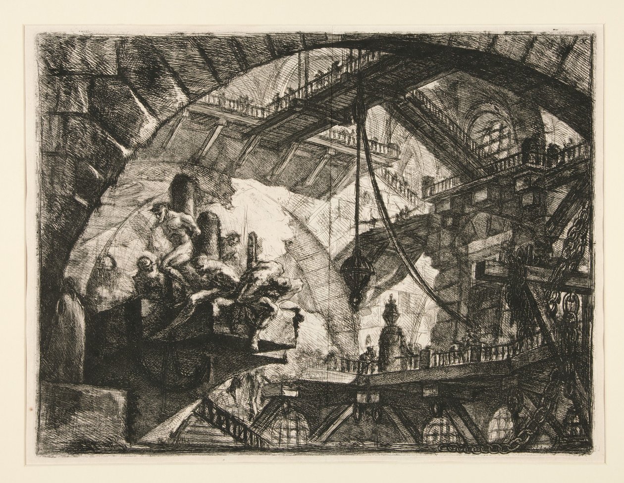 Carceri, X: Więźniowie na wystającej platformie autorstwa Giovanni Battista Piranesi