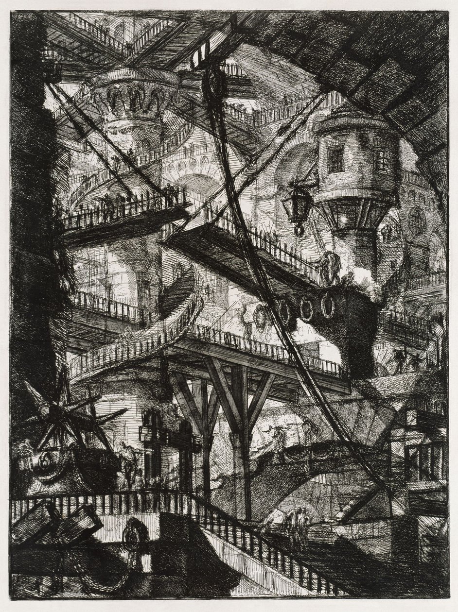 Więzienia wyobraźni: schody i most zwodzony autorstwa Giovanni Battista Piranesi
