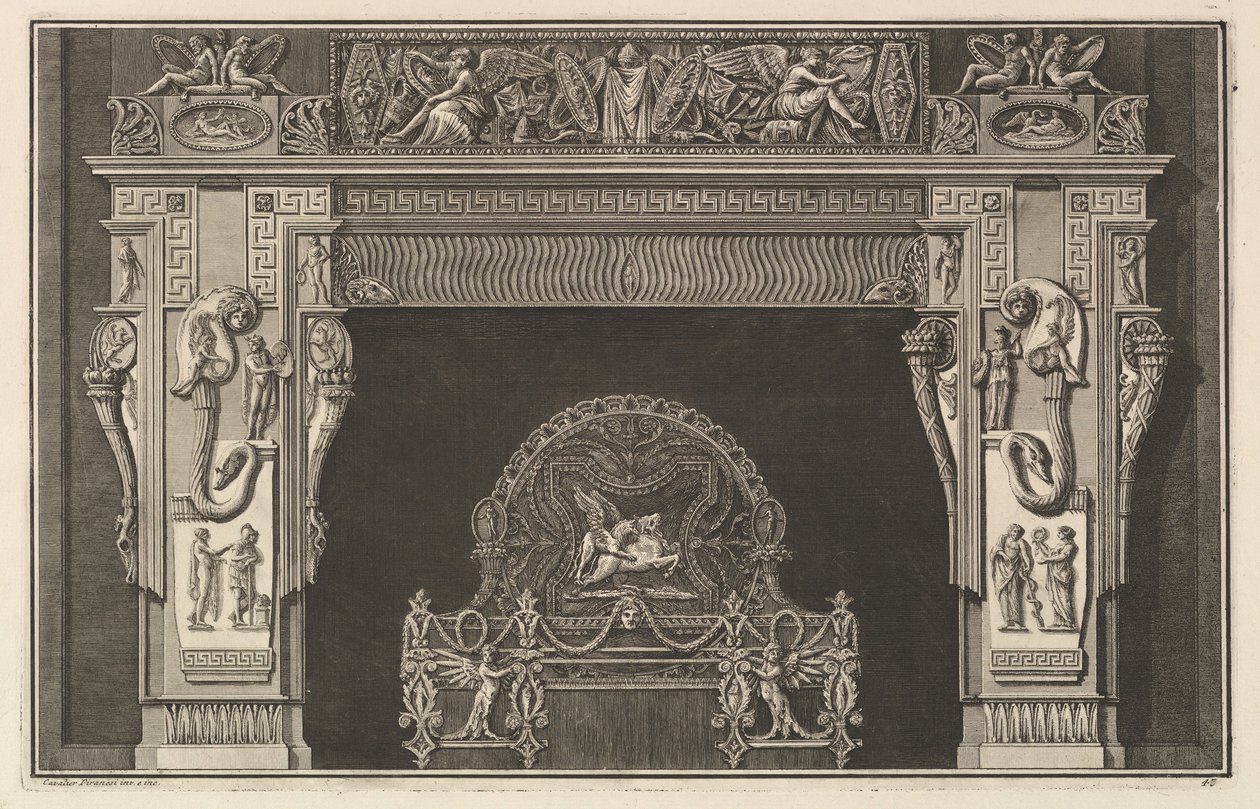 Komin: Fryz trofeów i skrzydlatych Zwycięstw na nadprożu, z rogami obfitości ..., ca. 1769. autorstwa Giovanni Battista Piranesi