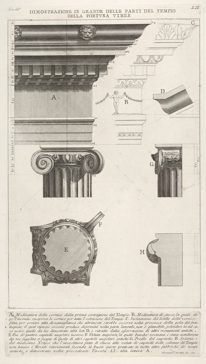Rama i kolumna ze świątyni Fortuna Virilis Tempio della Fortuna Virile, z ..., 1756. autorstwa Giovanni Battista Piranesi