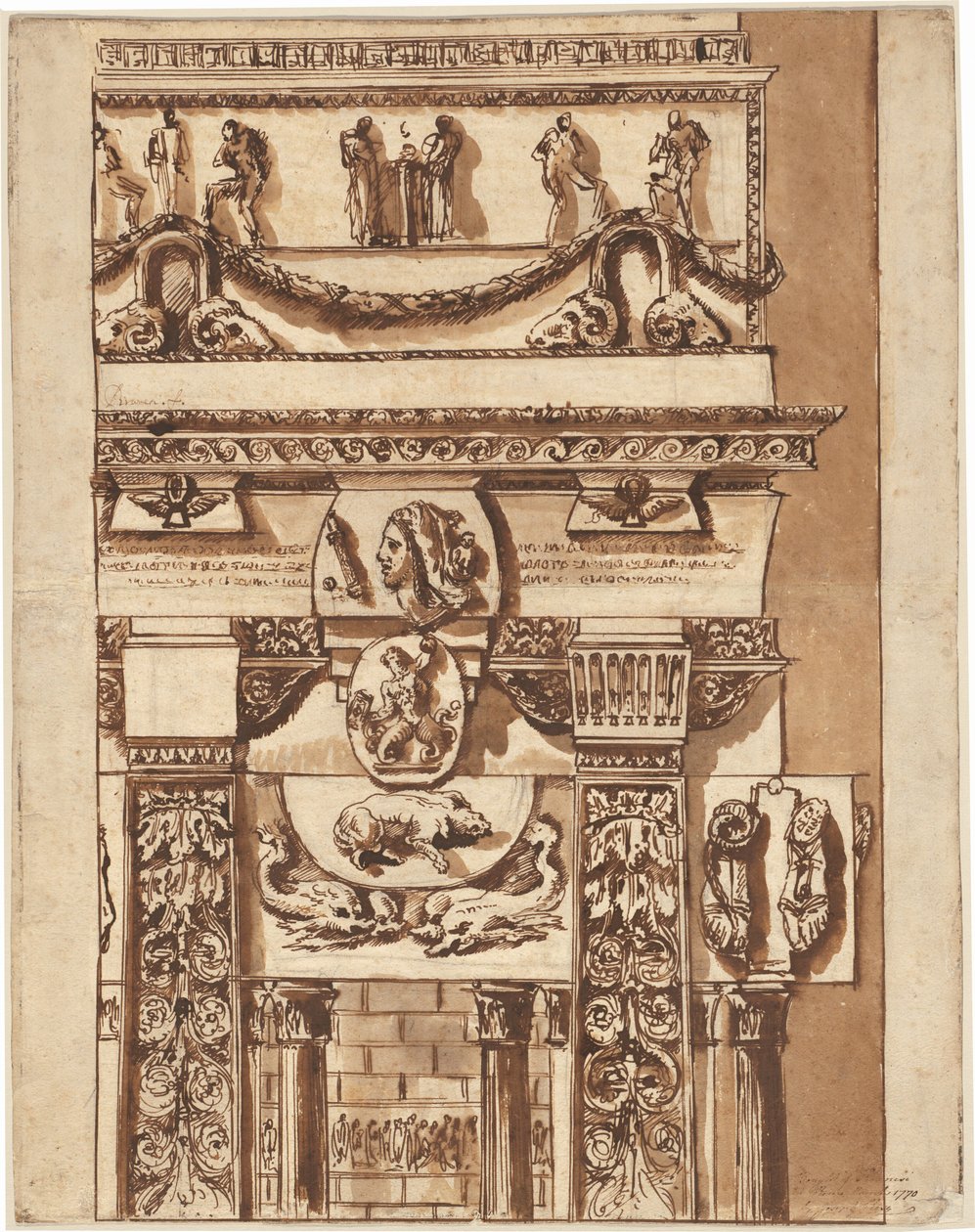 Fantazja fasady z dziwacznymi ornamentami autorstwa Giovanni Battista Piranesi