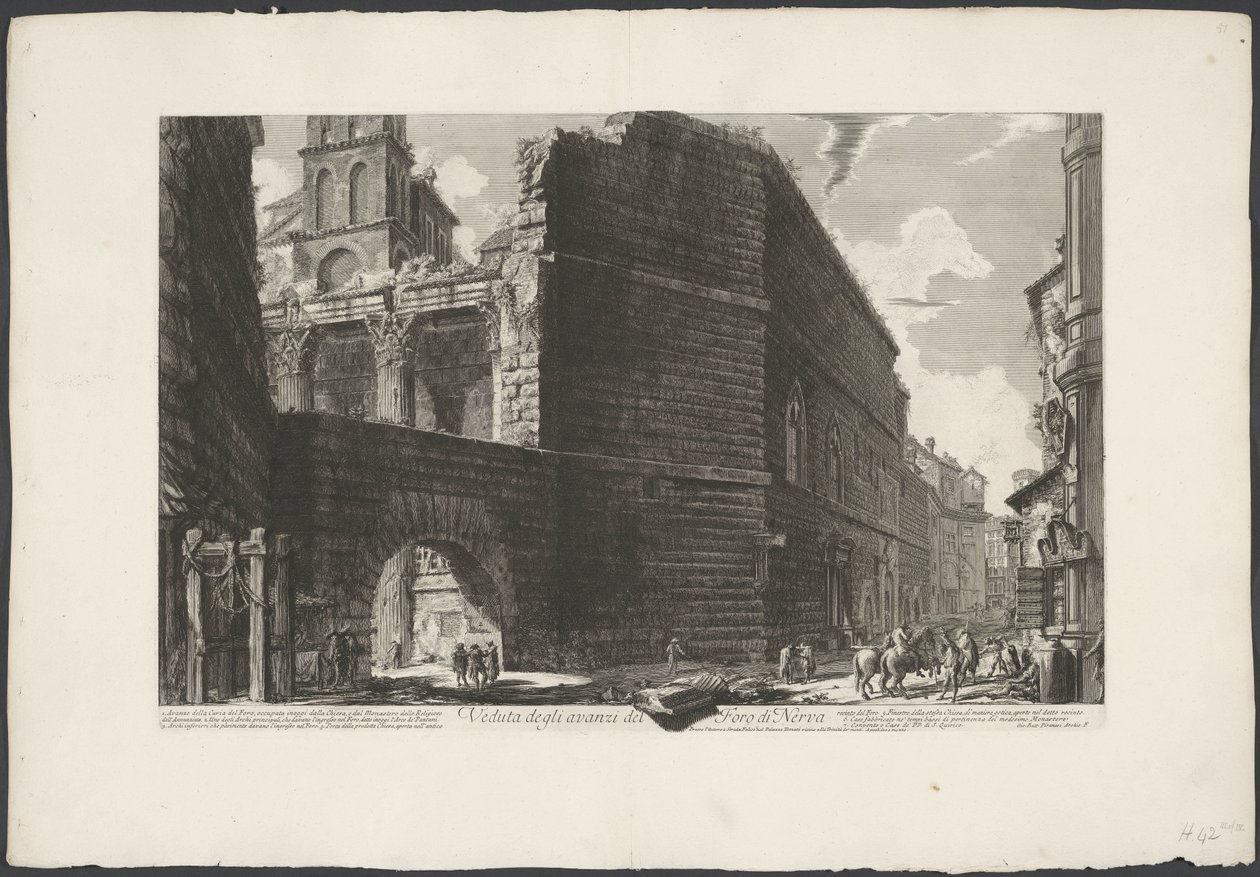 Forum van Augustus te Rome Widok szczątków Forum Nerwy (tytuł na obiekcie) Gezichten op Rome (tytuł serii) Widoki Rzymu zaprojektowane i wyryte przez architekta Giambattistę Piranesiego Ve (nez) iano (tytuł serii) autorstwa Giovanni Battista Piranesi