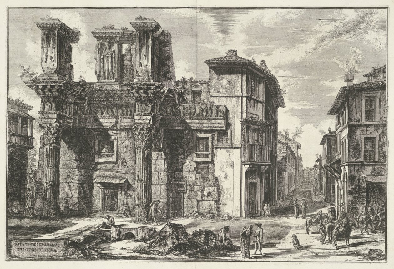 Forum van Nerva te Rome Widok szczątków Forum Nerwy (tytuł na obiekcie) Gezichten op Rome (tytuł serii) Widoki Rzymu zaprojektowane i wyryte przez architekta Giambattistę Piranesiego Ve (nez) iano (tytuł serii) autorstwa Giovanni Battista Piranesi