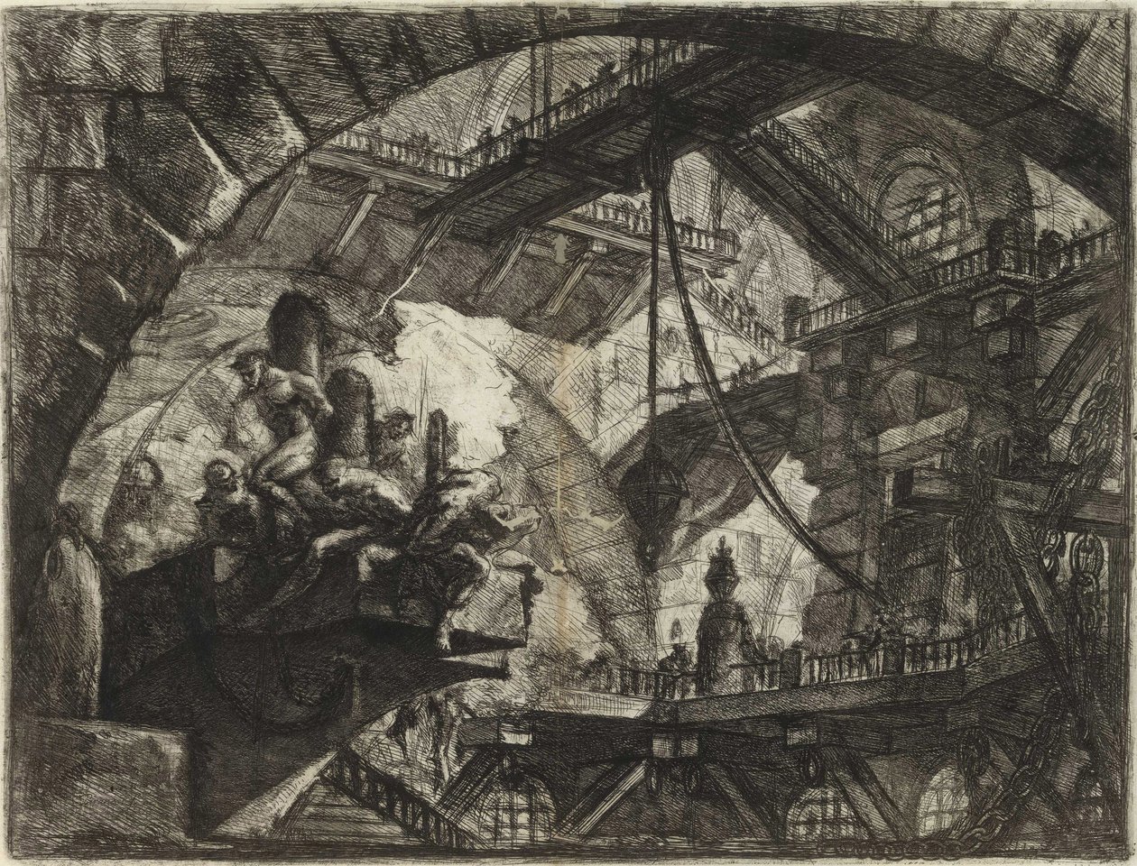 Z serii Więzienia urojone (Więzienia wynalazku) Piranesiego, Giovanniego Battisty (1720-1778). Miedzioryt, ok. 1761, zbiory prywatne autorstwa Giovanni Battista Piranesi
