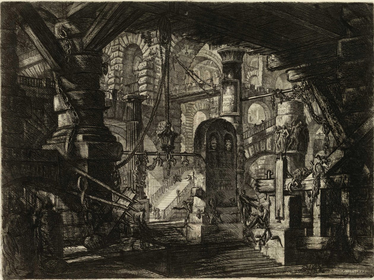 Z serii Więzienia urojone (Więzienia wynalazku) Piranesiego, Giovanniego Battisty (1720-1778). Miedzioryt, ok. 1761, zbiory prywatne autorstwa Giovanni Battista Piranesi