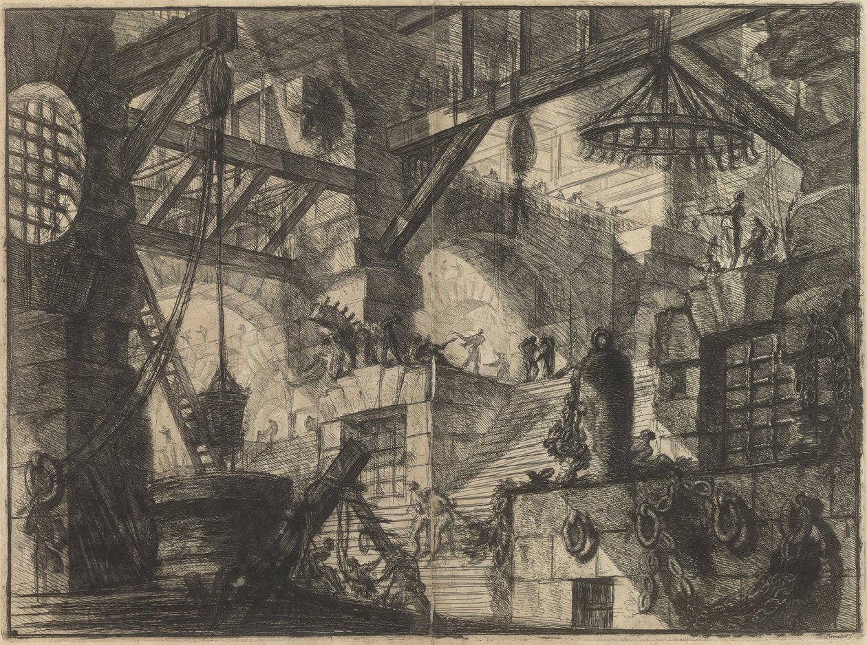 Z serii Więzienia urojone (Więzienia wynalazku) Piranesiego, Giovanniego Battisty (1720-1778). Miedzioryt, ok. 1761, zbiory prywatne autorstwa Giovanni Battista Piranesi
