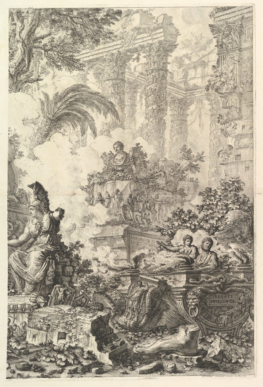 Frontyspis, z posągiem Minerwy, ca. 1748. autorstwa Giovanni Battista Piranesi