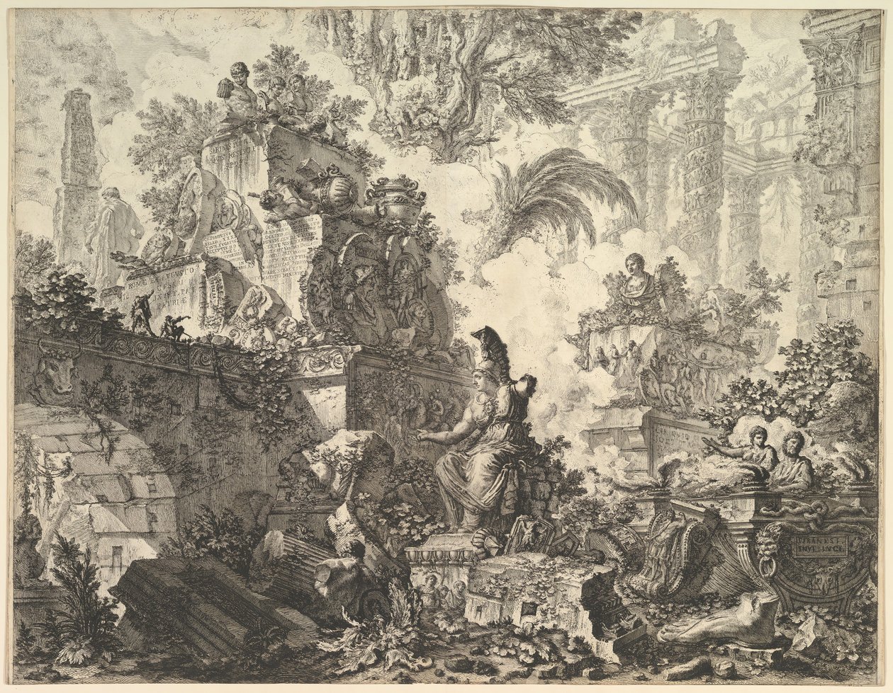 Frontyspis, z posągiem Minerwy, ca. 1748. autorstwa Giovanni Battista Piranesi