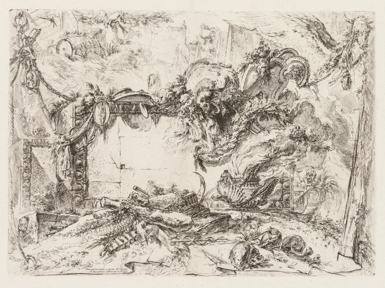 Groteschi: Ruiny z czaszkami i dymiącą wazą, ca. 1745-50. autorstwa Giovanni Battista Piranesi