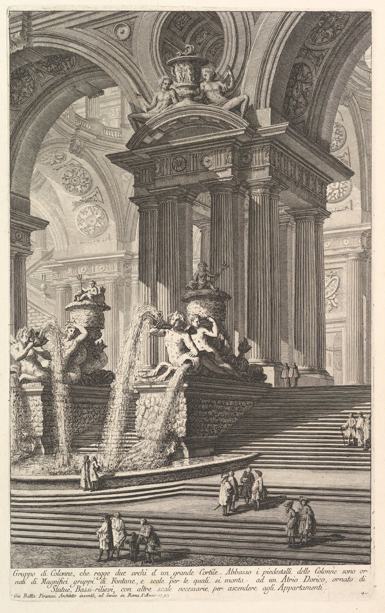Grupa kolumn podtrzymujących dwa łuki wielkiego dziedzińca. . . Gruppo di Colonn..., ca. 1750. autorstwa Giovanni Battista Piranesi