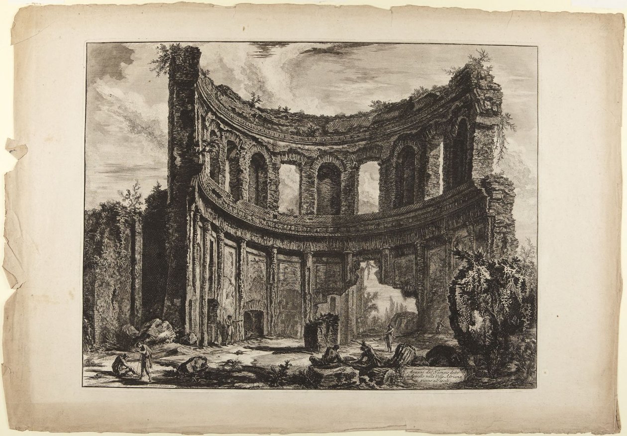 Willa Hadriana. Pozostałości mniejszego pałacu, dawniej nazywanego świątynią Apollina (z serii Vedute di Roma, 1768) autorstwa Giovanni Battista Piranesi