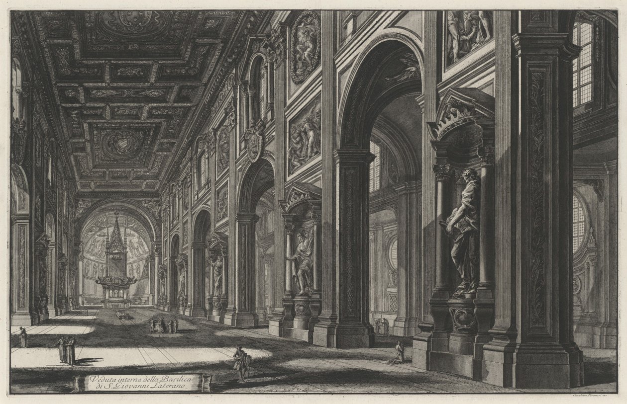 Widok wnętrza bazyliki San Giovanni in Laterano (z: Vedute di Roma) autorstwa Giovanni Battista Piranesi