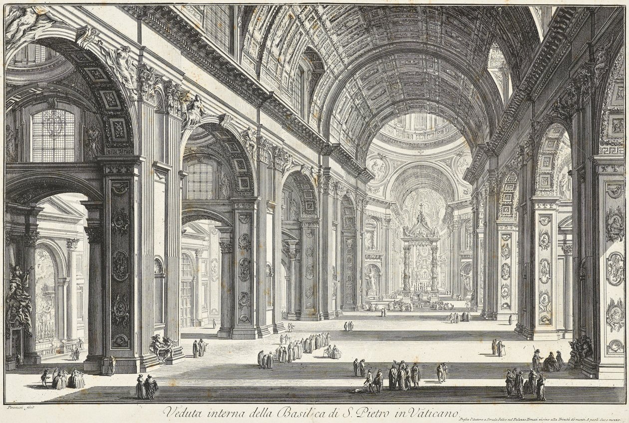 Wnętrze Bazyliki św. Piotra w Watykanie autorstwa Giovanni Battista Piranesi