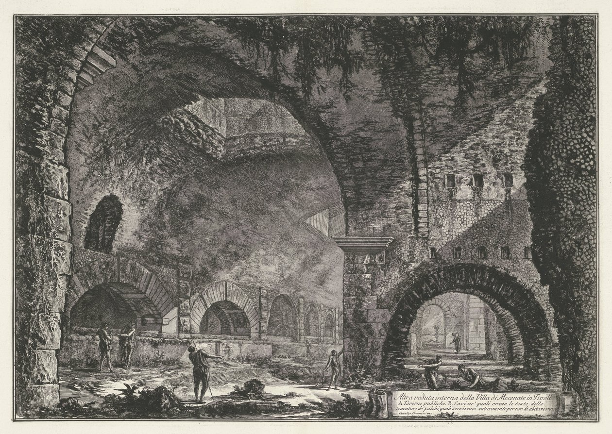 Wnętrze van de Tempel van Hercules Victor t i Tivoli Kolejny widok wewnętrzny Villa di Mecenate w Tivoli (tytuł na obiekcie) Gezichten op Rome (tytuł serii) Widoki Rzymu zaprojektowane i wyryte przez architekta Giambattistę Piranesiego Ve (nez) iano (seria autorstwa Giovanni Battista Piranesi