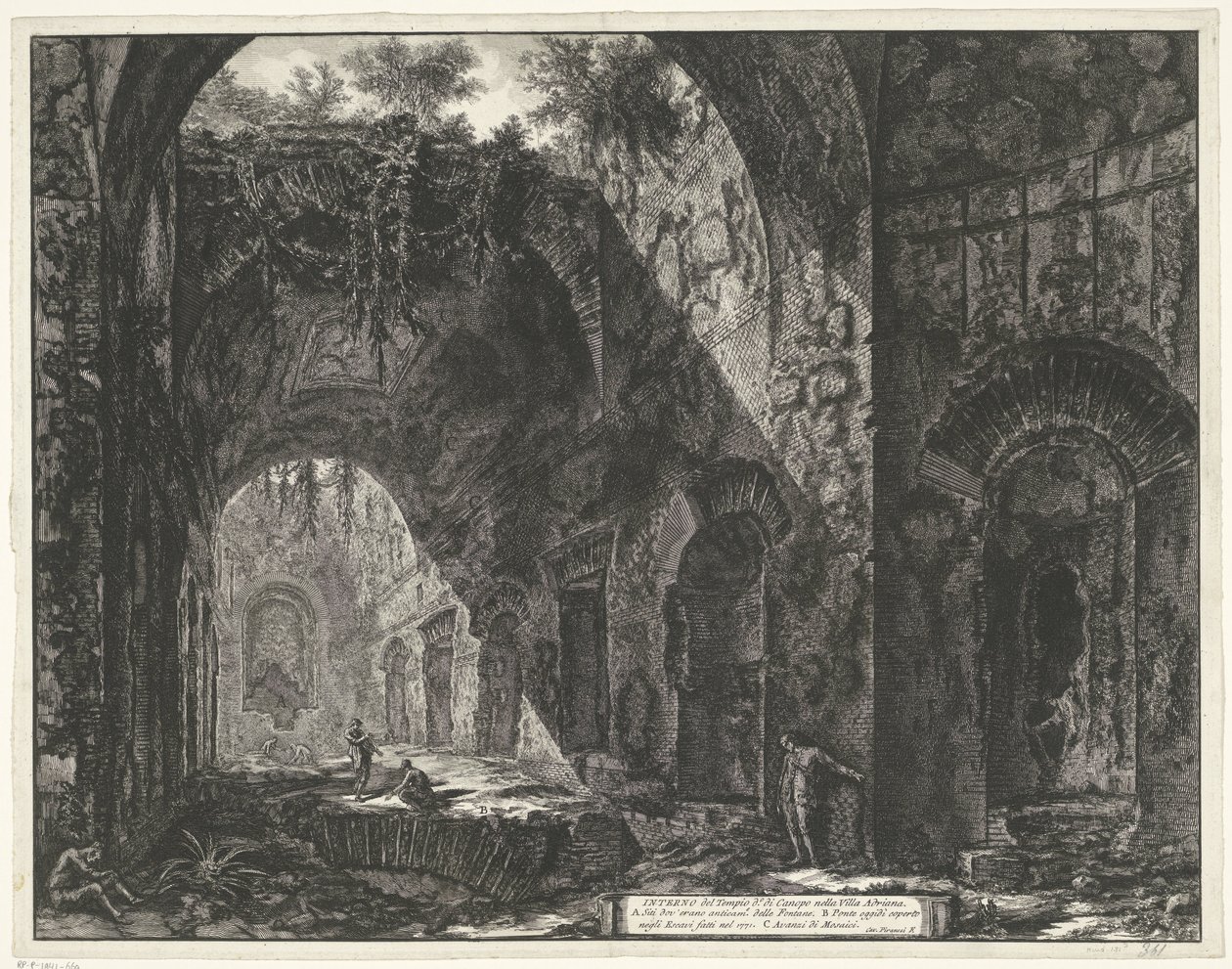 Interieur van de Tempel van de god Canopus w de Villa Adriana t i Tivoli Wnętrze Świątyni Kanopa w Villa Adriana (tytuł na obiekcie) Gezichten op Rome (tytuł serii) Widoki Rzymu zaprojektowane i wyryte przez architekta Giambattistę Piranesiego Ve (ne autorstwa Giovanni Battista Piranesi