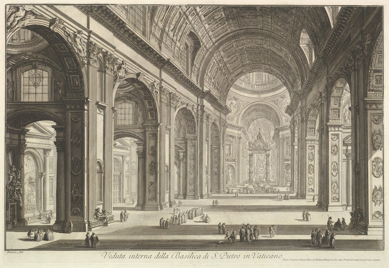 Widok wnętrza Bazyliki św. Piotra w Watykanie, z „Vedute di Roma” (Widoki Rzymu) autorstwa Giovanni Battista Piranesi