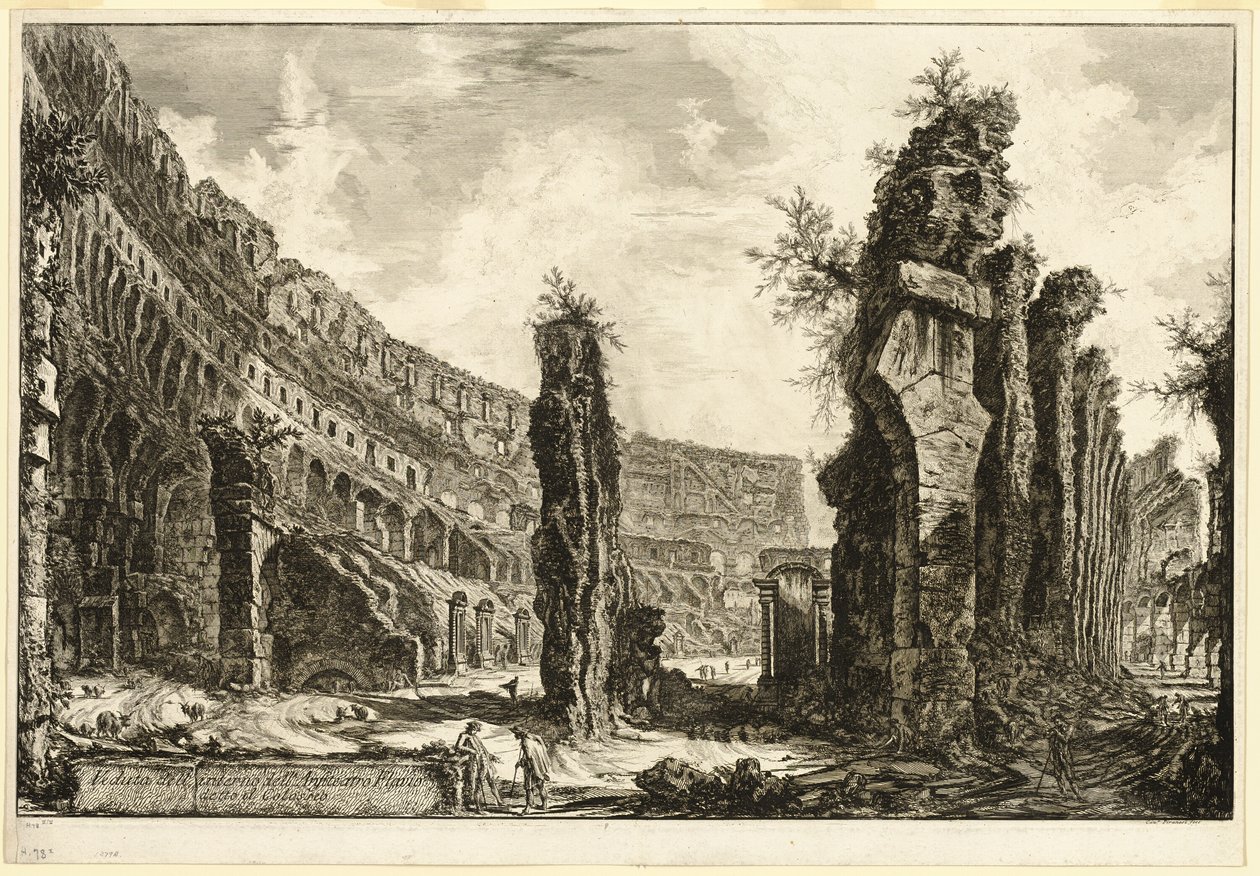 Widok wnętrza Amfiteatru Flawiuszów, zwanego Koloseum, z Widoków Rzymu autorstwa Giovanni Battista Piranesi