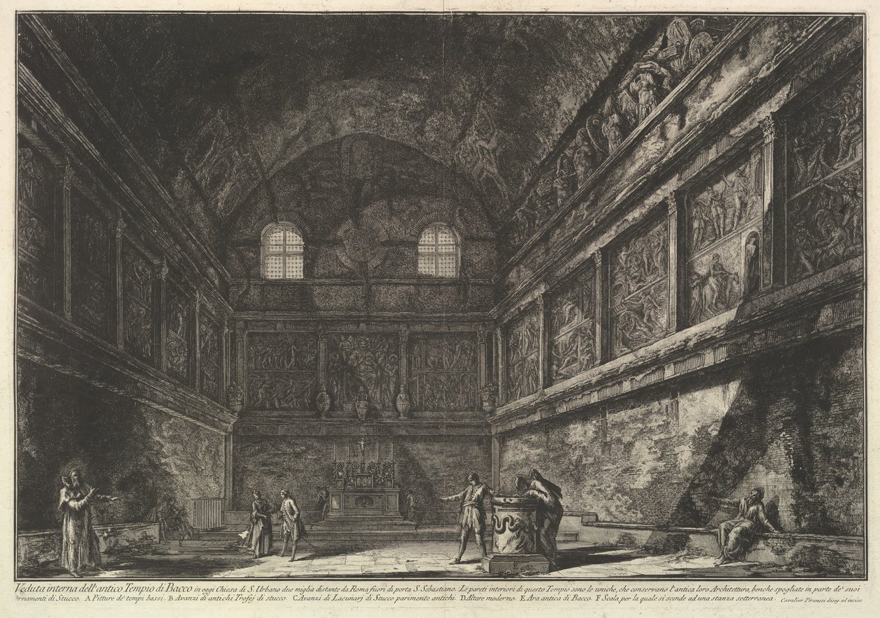 Widok wnętrza starożytnej świątyni Bachusa, obecnie kościół S. Urbano, dwie mile..., ca. 1750. autorstwa Giovanni Battista Piranesi