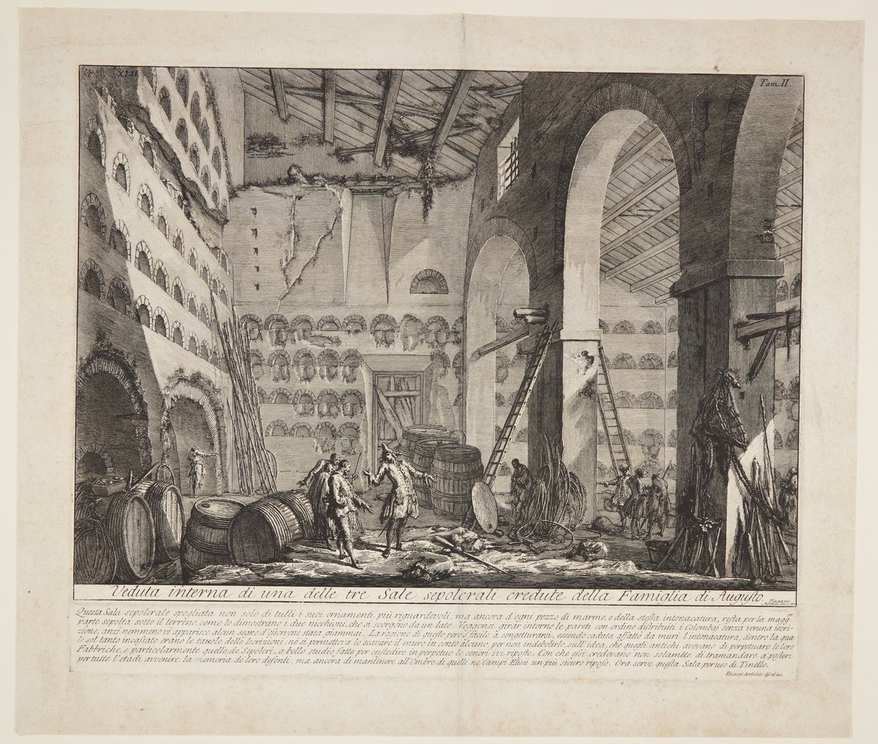 Widok wnętrza trzech dużych komnat grobowych uważanych za należące do Domu Augusta autorstwa Giovanni Battista Piranesi