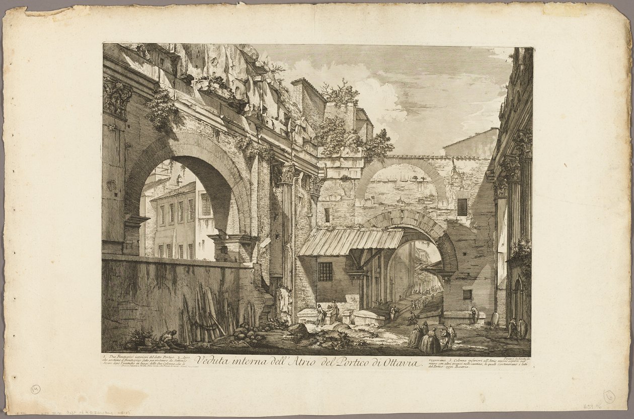 Widok wnętrza atrium portyku Oktawii, z widoków Rzymu autorstwa Giovanni Battista Piranesi
