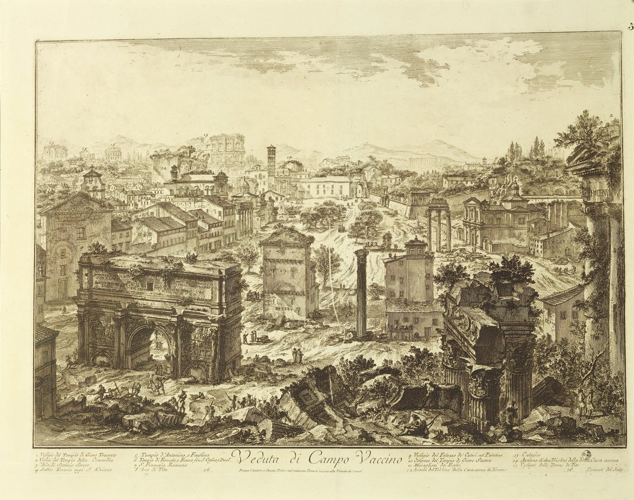 Włochy, Rzym, widok Campo Vaccino (Forum Rzymskie) z Łukiem Septymiusza Sewera (rycina) autorstwa Giovanni Battista Piranesi