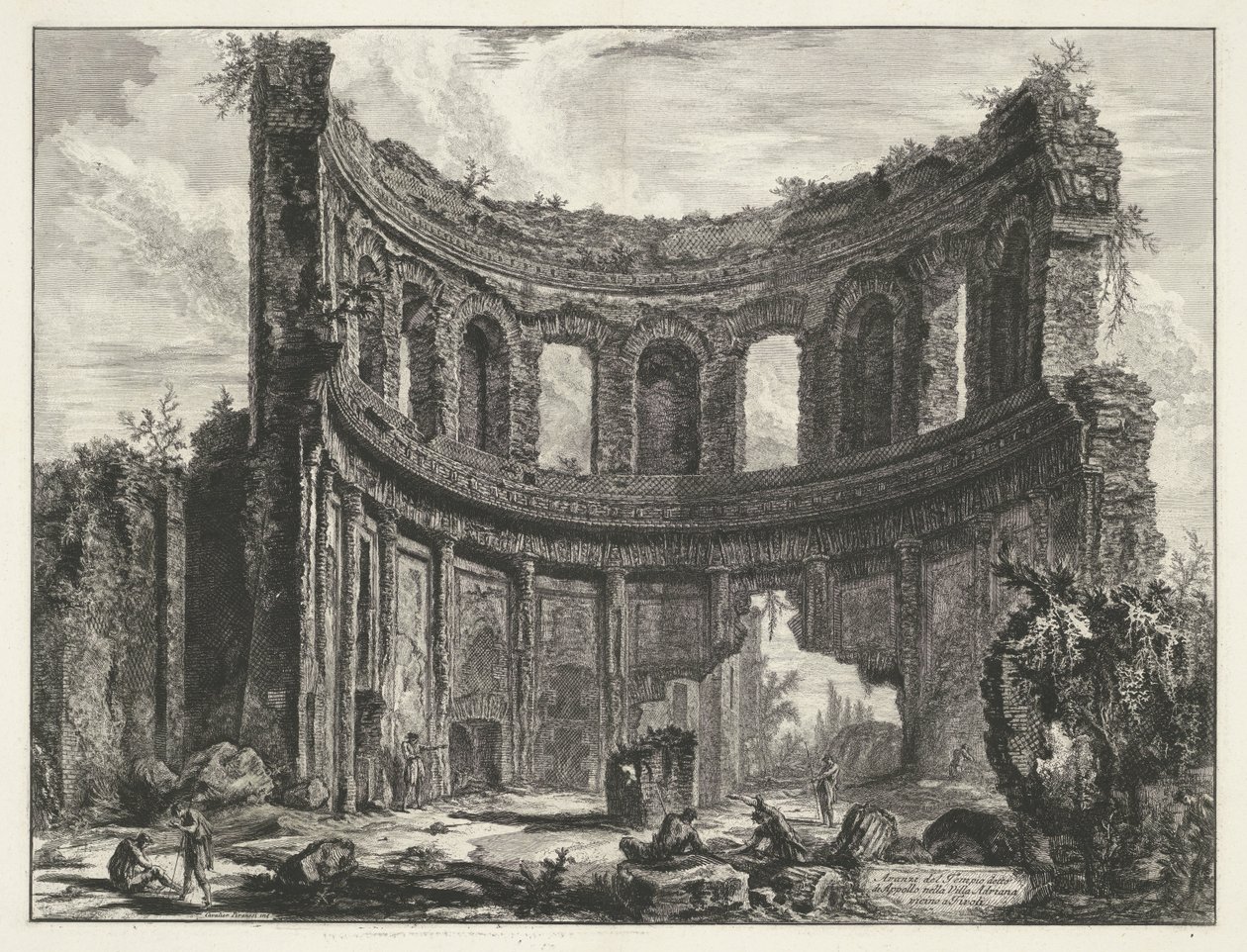 Kleine paleis w Villa Adriana t i Tivoli Pozostałości świątyni zwanej Appollo w willi Hadriana niedaleko Tivoli (tytuł na obiekcie) Gezichten op Rome (tytuł serii) Widoki Rzymu zaprojektowane i wyryte przez architekta Giambattistę Piranesiego Ve (nez) iano autorstwa Giovanni Battista Piranesi