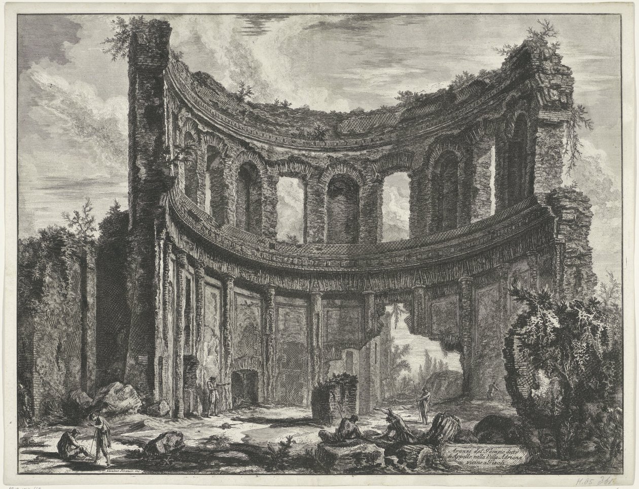 Kleine paleis w Villa Adriana t i Tivoli Pozostałości świątyni zwanej Appollo w willi Hadriana niedaleko Tivoli (tytuł na obiekcie) Gezichten op Rome (tytuł serii) Widoki Rzymu zaprojektowane i wyryte przez architekta Giambattistę Piranesiego Ve (nez) iano autorstwa Giovanni Battista Piranesi
