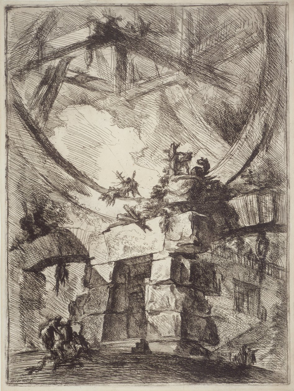 Więzienia wynalazków, plansza IX: Olbrzymie koło autorstwa Giovanni Battista Piranesi