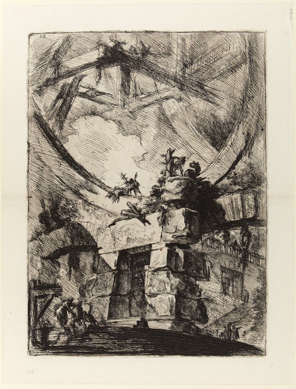 Więzienia wynalazków, plansza IX: Olbrzymie koło autorstwa Giovanni Battista Piranesi