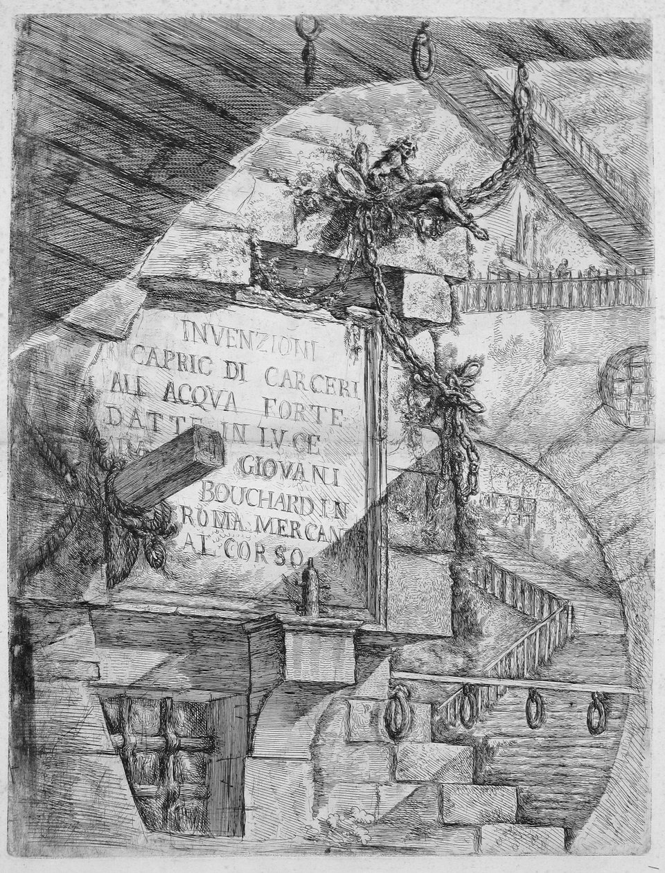 Więzienia wynalazków, płyta I: Płyta tytułowa autorstwa Giovanni Battista Piranesi
