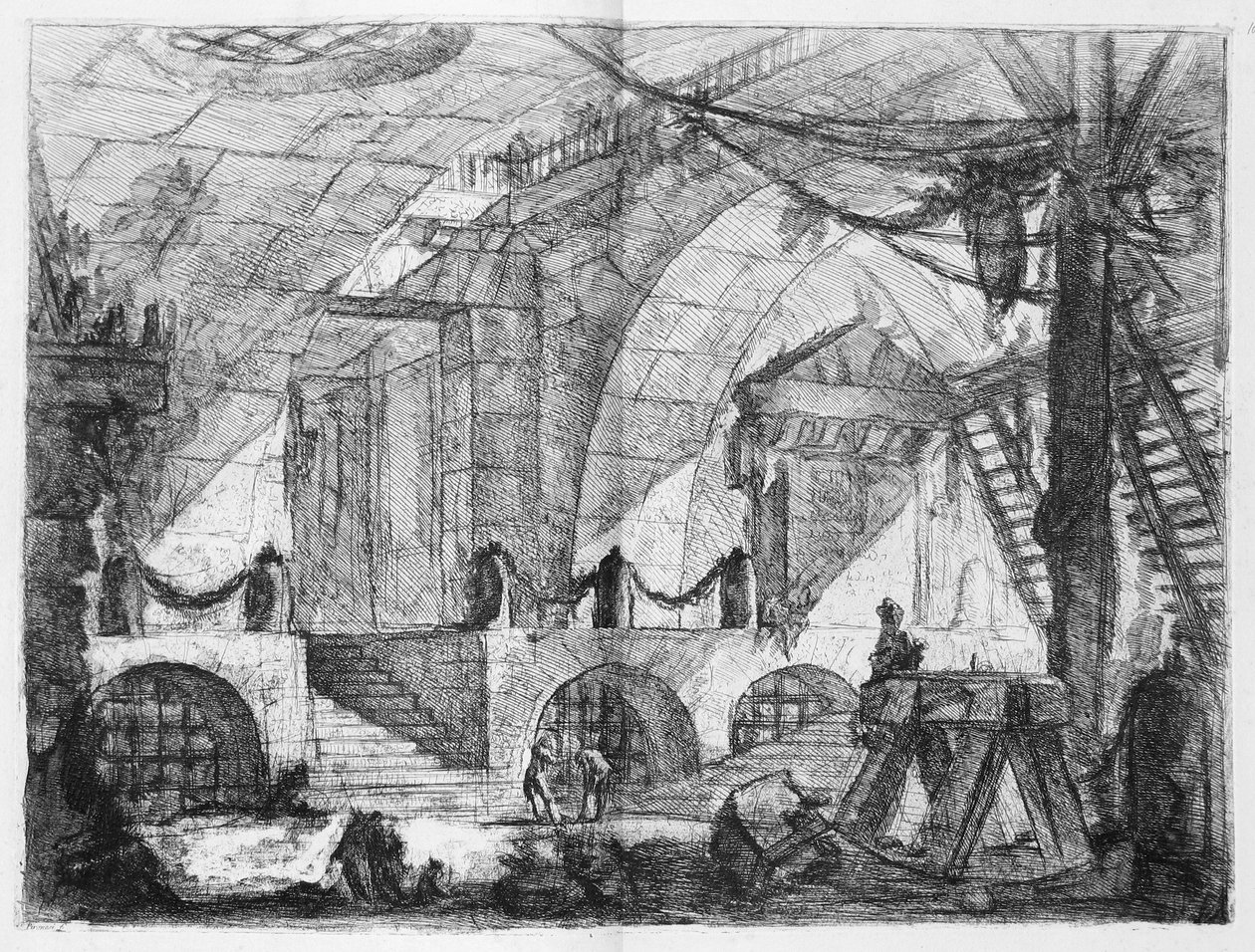 Więzienia wynalazków, plansza XII: Koń tartaczny autorstwa Giovanni Battista Piranesi