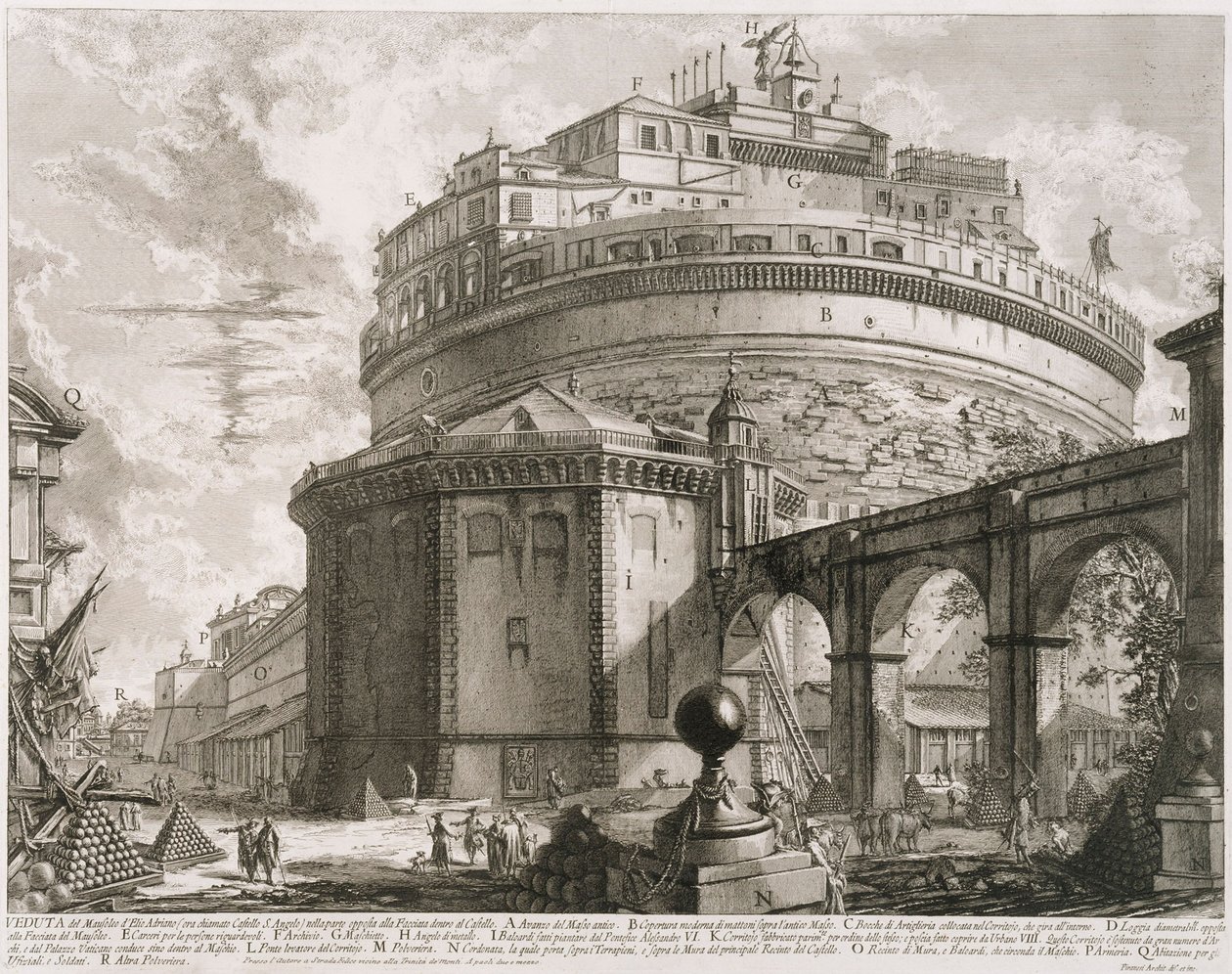 Mauzoleum Hadriana, Zamek Świętego Anioła, z serii Vedute di Roma autorstwa Giovanni Battista Piranesi