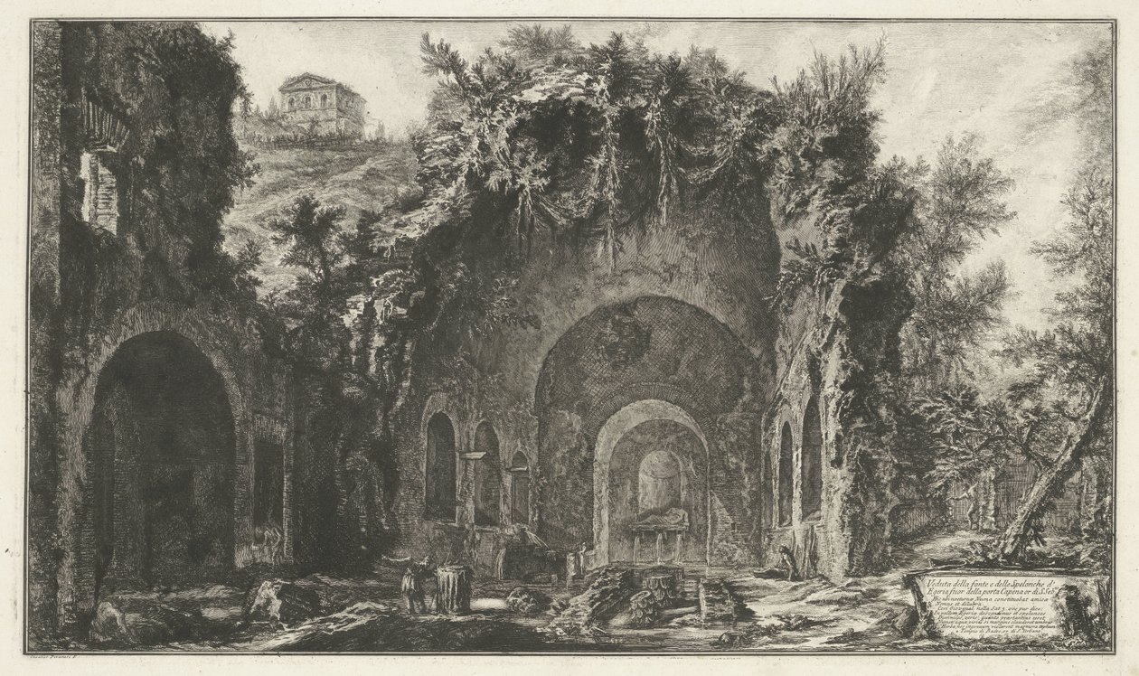 Nymphaeum van Egeria w Rzymie Widok źródła i jaskiń Egiptu poza Porta Capena lub di S. Seb.no (...) (tytuł na obiekcie) Gezichten op Rome (tytuł serii) Widoki Rzymu zaprojektowane i wyryte przez architekta Giambattistę Piranesiego Ve (nez) ia autorstwa Giovanni Battista Piranesi