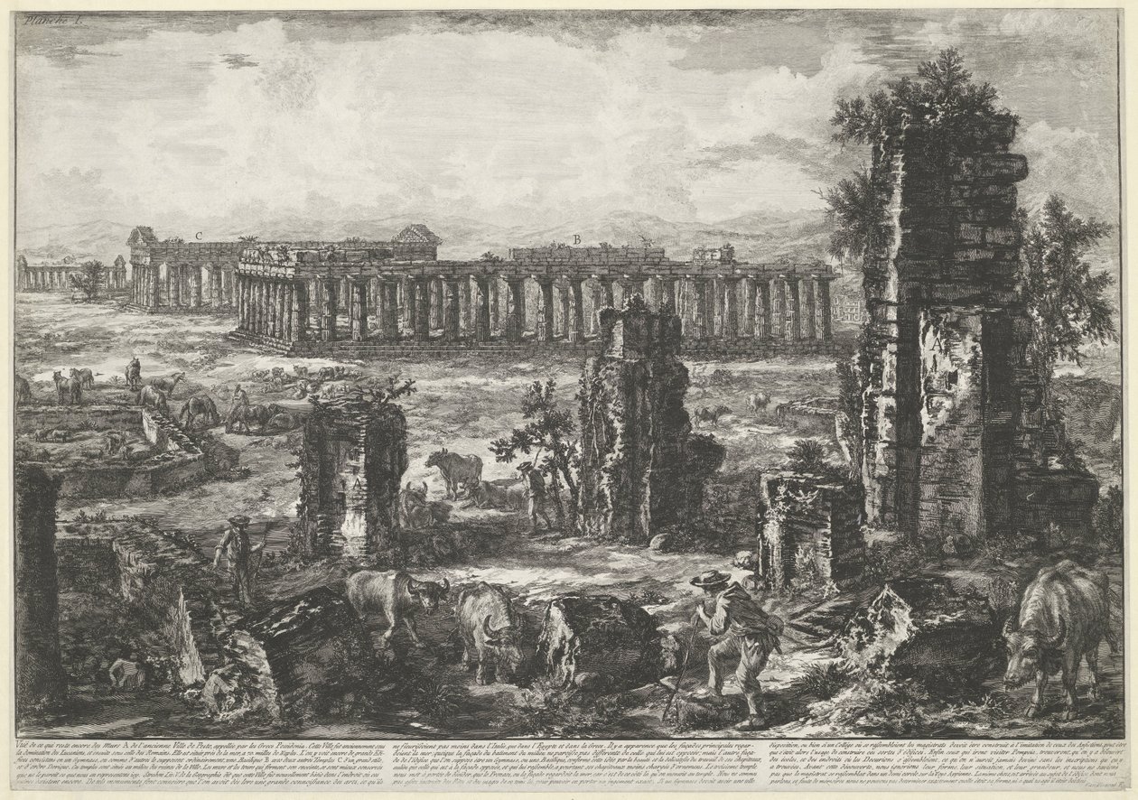 Starożytny mur miejski i świątynie w Paestum Vue de ce qui reste encore des Murs A. de l