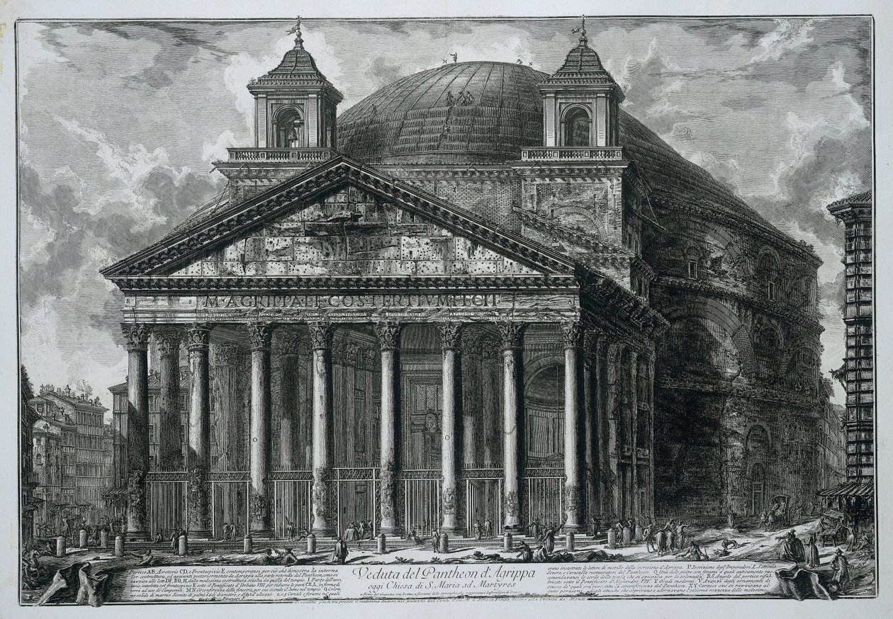 Panteon w Rzymie Widok Panteonu Agryppy dzisiaj Kościół S. Maria ad Martyres (tytuł na obiekcie) Gezichten op Rome (tytuł serii) Widoki Rzymu zaprojektowane i wyryte przez architekta Giambattistę Piranesiego Ve (nez) iano (tytuł serii) autorstwa Giovanni Battista Piranesi