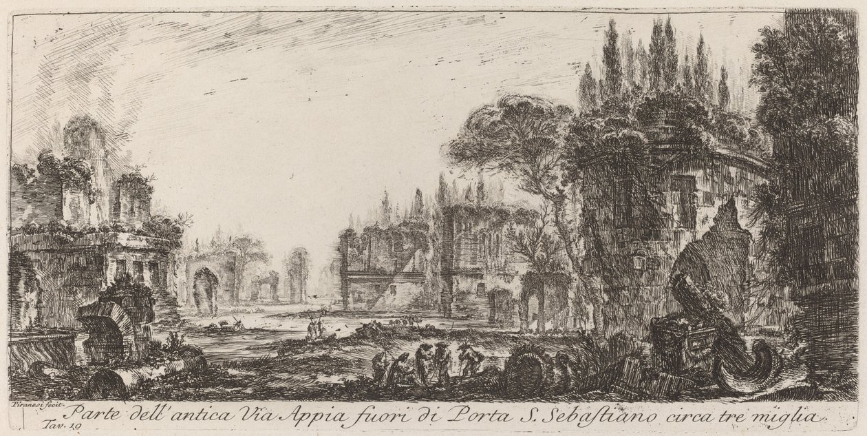 Część starożytnej Via Appia poza Porta S. Sebastiano autorstwa Giovanni Battista Piranesi