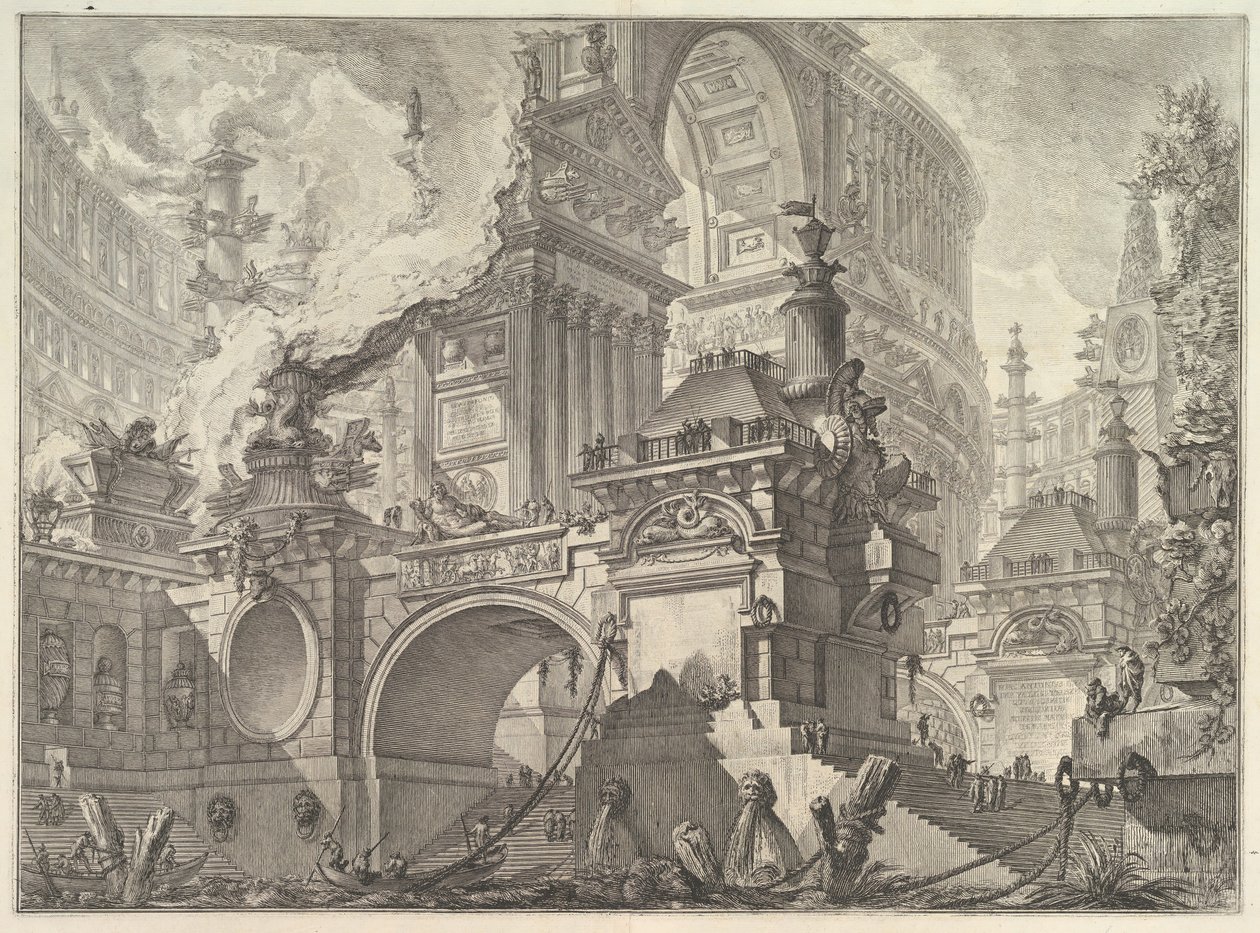 Część wielkiego, wspaniałego portu, do którego nawiązywali starożytni Rzymianie, gdzie odkryto wnętrze ..., ca. 1749-50. autorstwa Giovanni Battista Piranesi