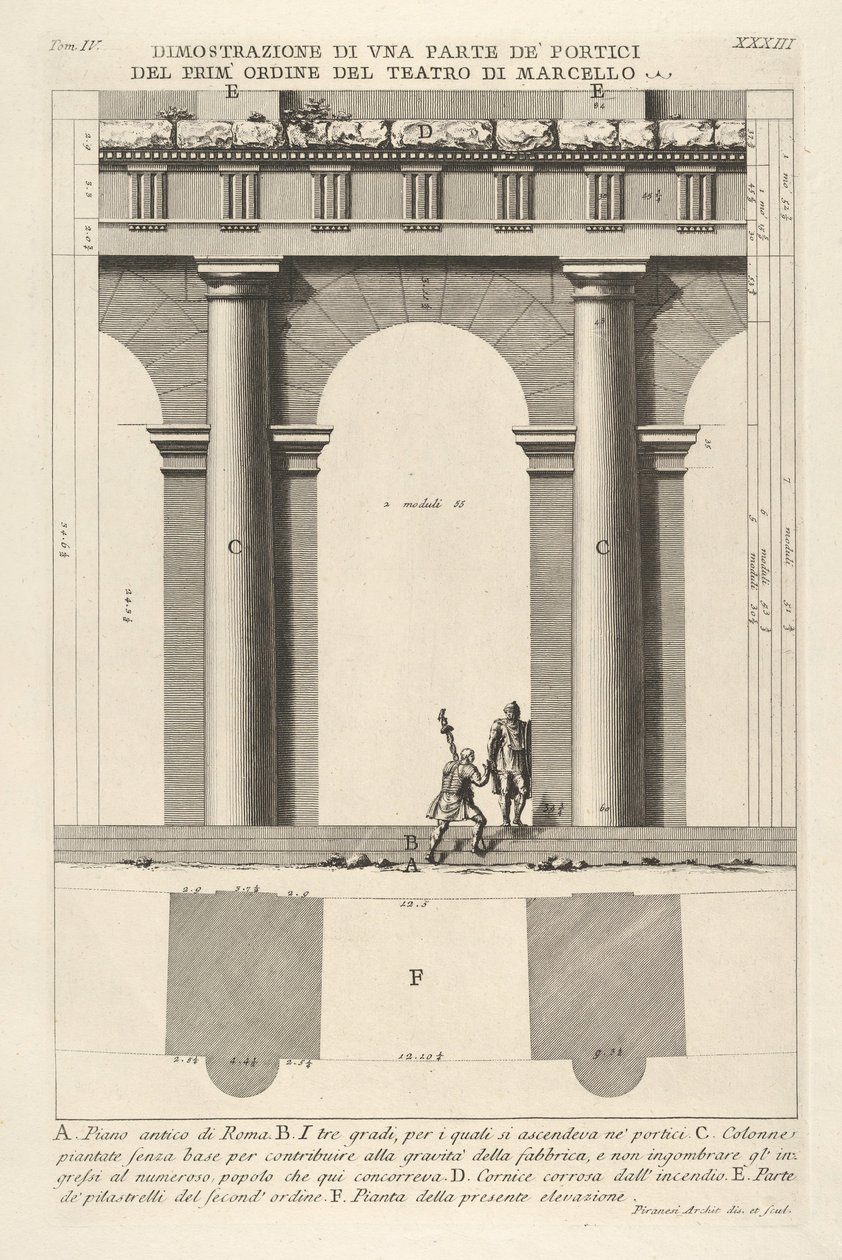 Elewacja częściowa i plan portyku I rzędu w Teatrze Marcellusa Dimostra..., 1756. autorstwa Giovanni Battista Piranesi