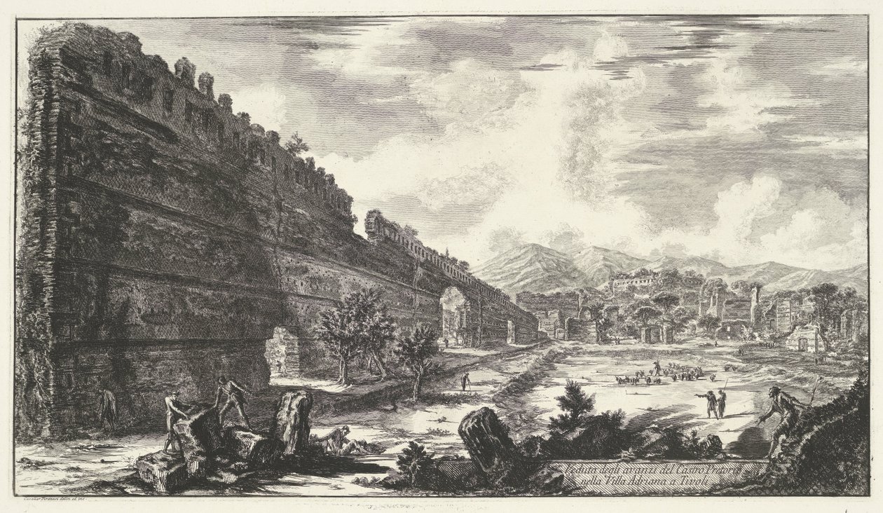 Pecile w Villa Adriana t i Tivoli Widok szczątków Castro Pretorio w Villa Adriana w Tivoli (tytuł na obiekcie) Gezichten op Rome (tytuł serii) Widoki Rzymu zaprojektowane i wyryte przez architekta Giambattistę Piranesiego Ve (nez) iano (tytuł serii autorstwa Giovanni Battista Piranesi
