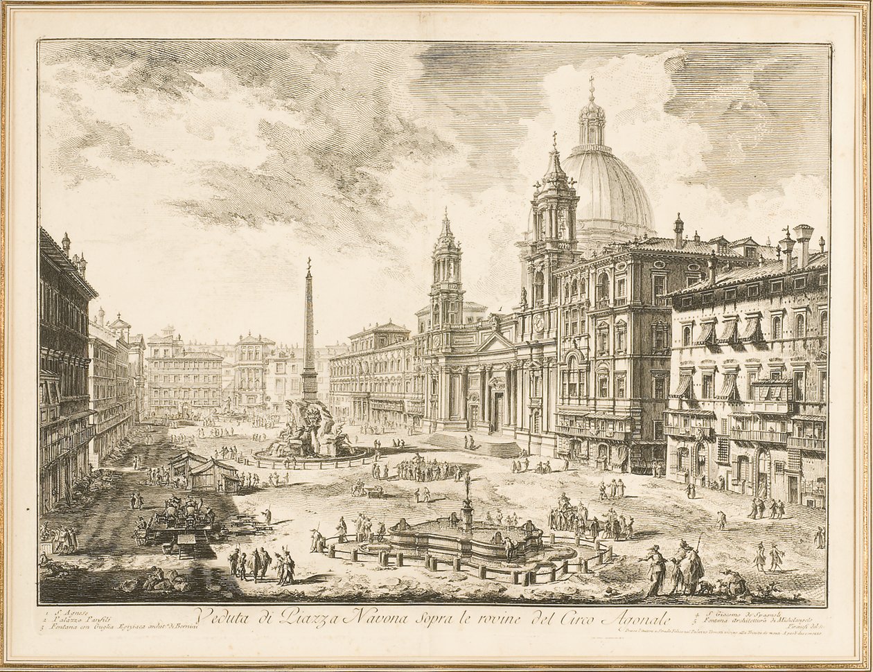 Piazza Navona, płyta z „Widoków Rzymu” autorstwa Giovanni Battista Piranesi