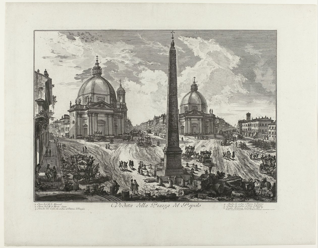 Piazza del Popolo te Rome (tytuł na obiekcie) Widok na Piazza del Popolo (tytuł na obiekcie) Gezichten op Rome (tytuł serii) Widoki Rzymu zaprojektowane i wyryte przez architekta Giambattistę Piranesiego Ve (nez) iano (tytuł serii) autorstwa Giovanni Battista Piranesi